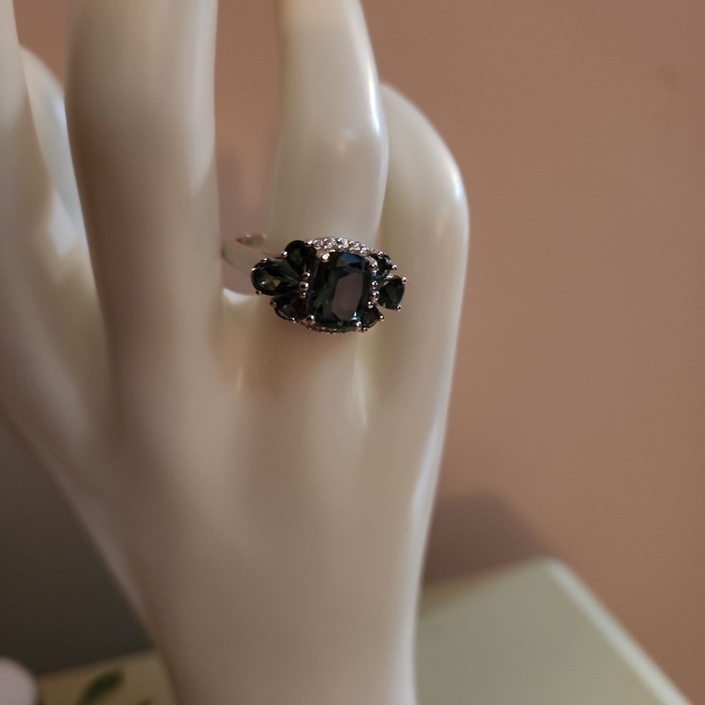 JTV Emerald Mystic Topaz Zircon Sterling Silver Ring Size 9